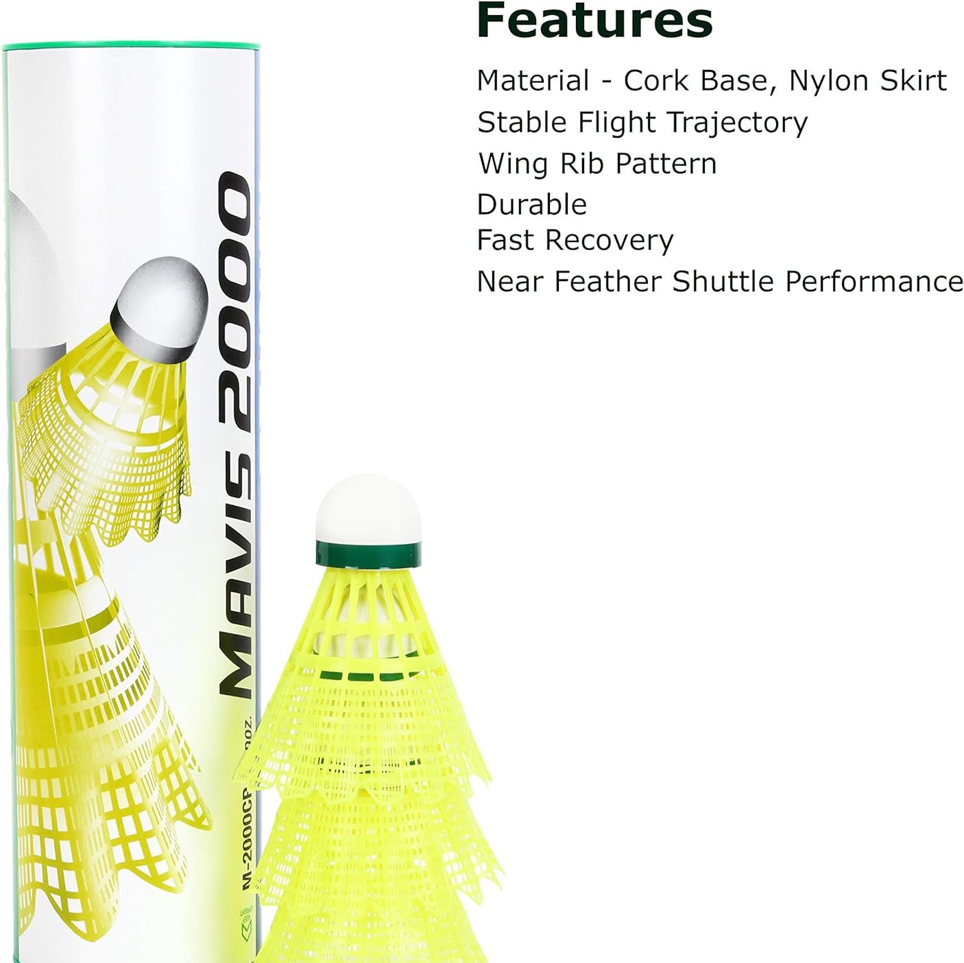 Yonex Mavis 2000 Yellow Nylon Shuttlecock-Green Cap