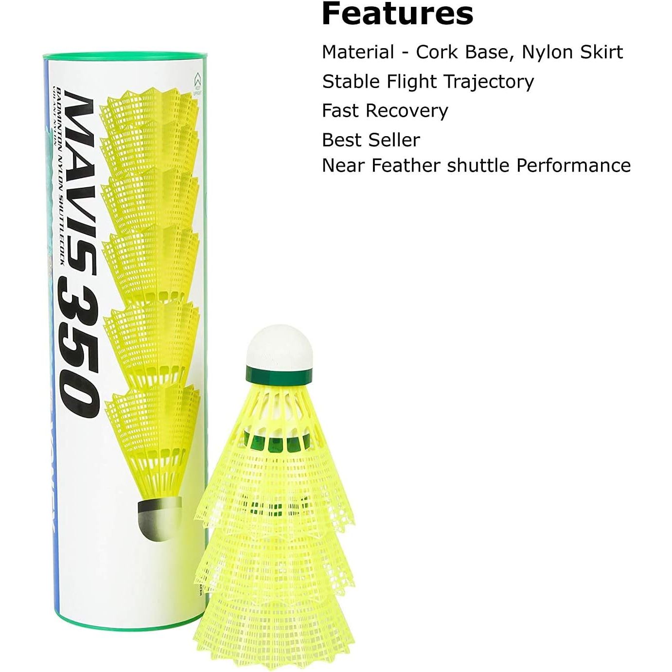 Yonex Mavis 350 Nylon Yellow Shuttlecock-Green Cap