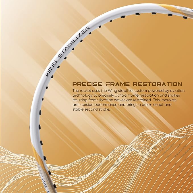 Li-Ning Tectonic 1S Carbon Fibre Badminton Racket – White/Gold, 83 Grams with Free Cover