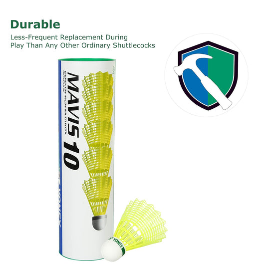 Yonex Mavis 10 Nylon Yellow Shuttlecock-Green Cap
